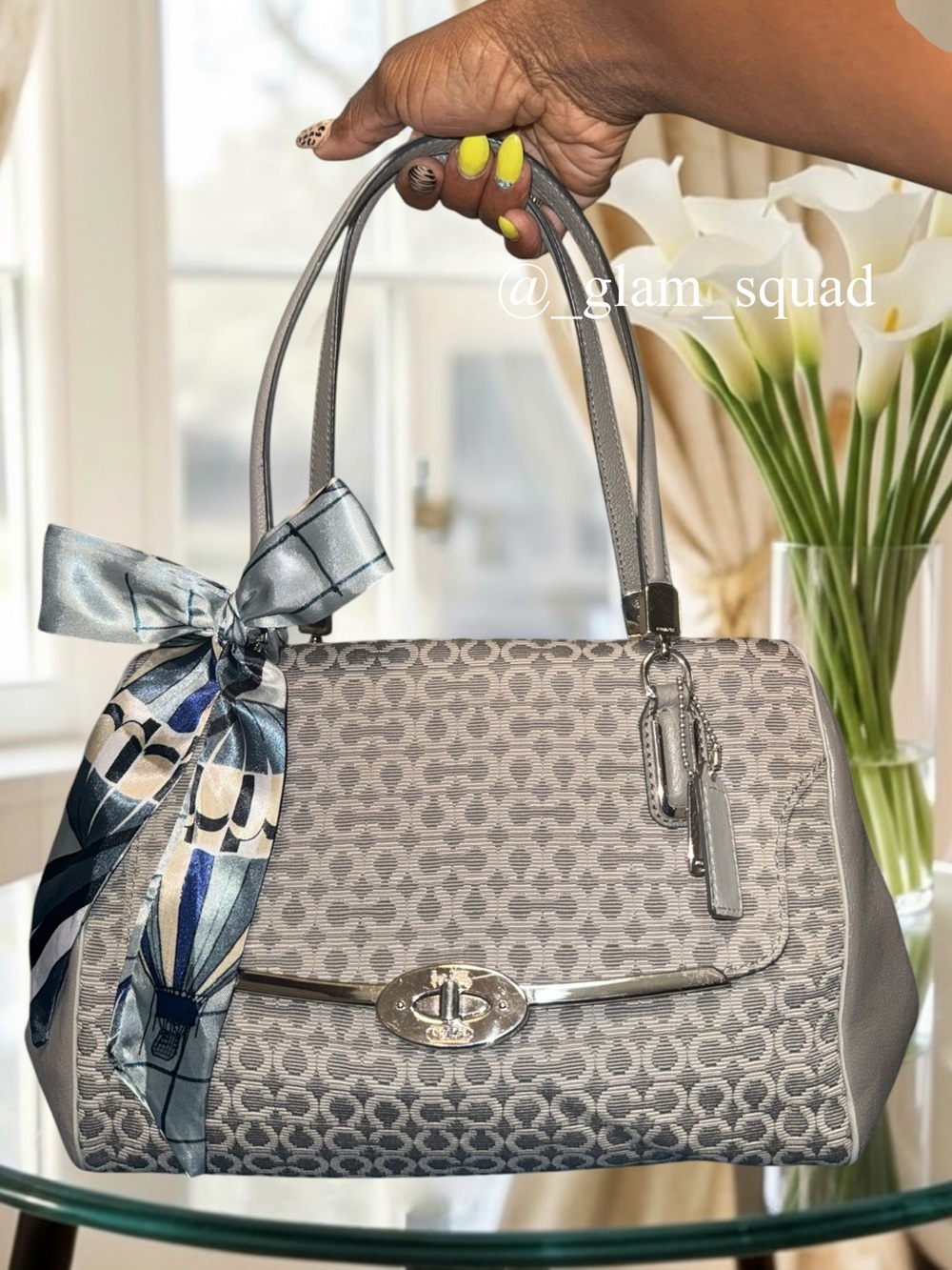 Coach Madison Needlepoint Op Art Small Madeline East/West Satchel Gray